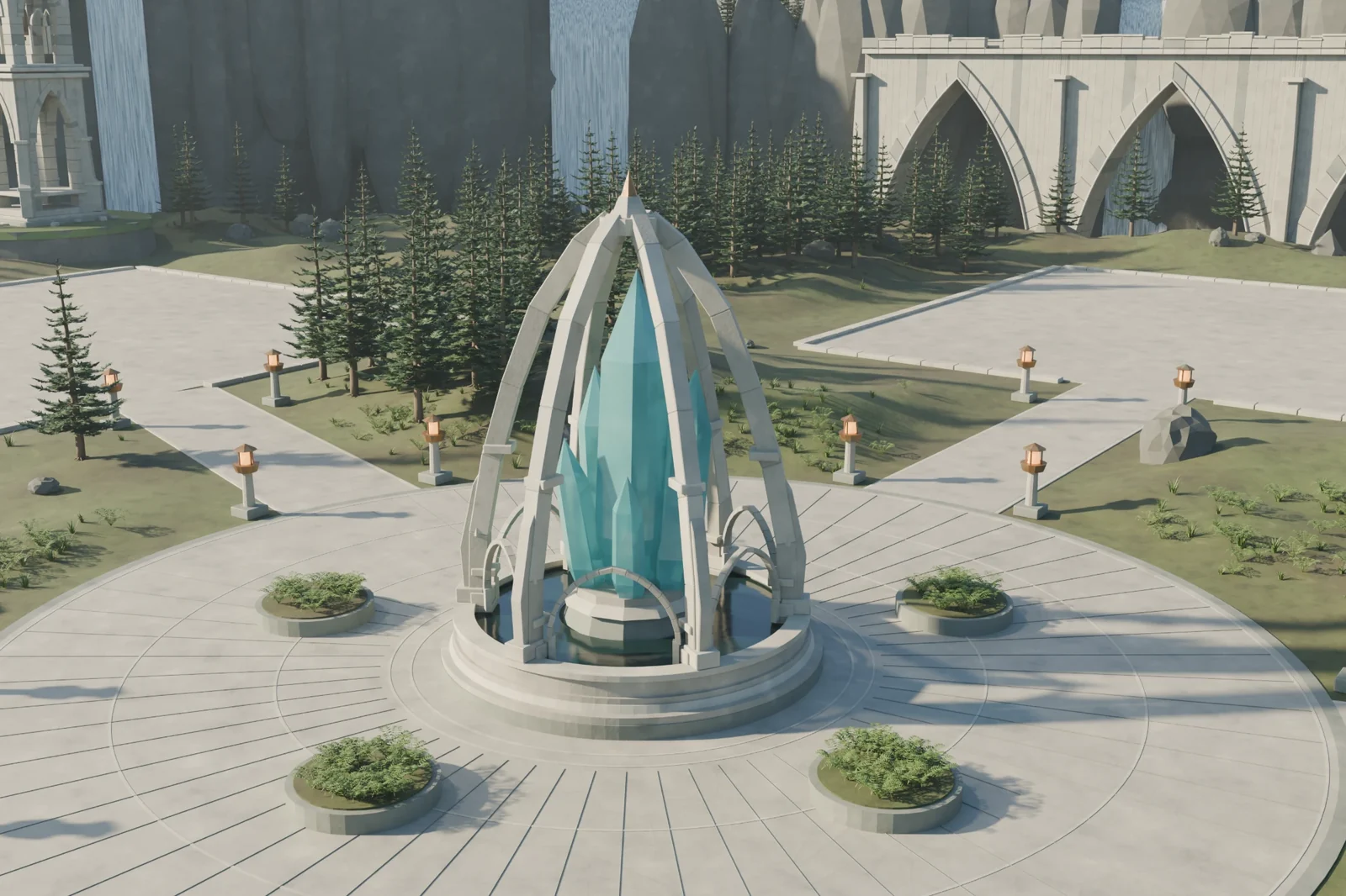 The crystal plaza at the centre of the Aetherfall island